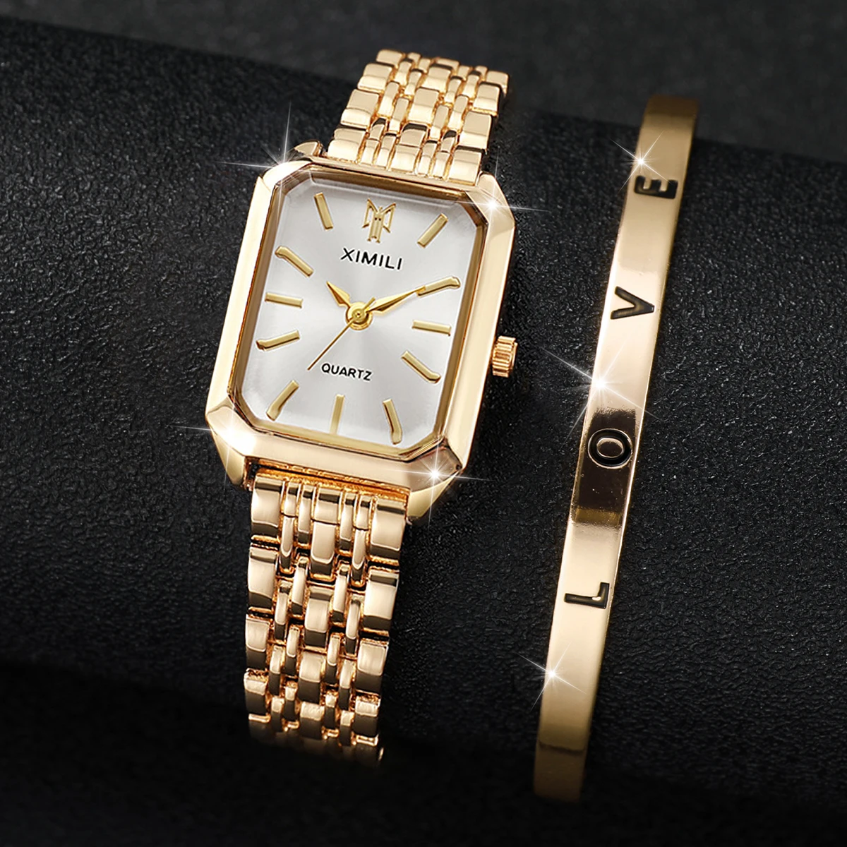 2pcs/set Women's Light Luxury Watch Set Trendy Exquisite Design Dial Quartz Watch with Romantic Bracelet Set, Girl's Best Gift