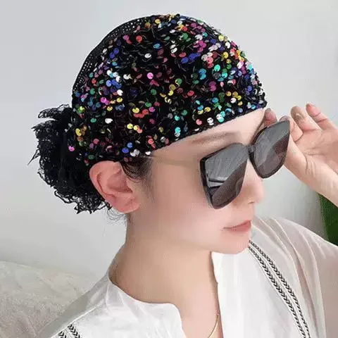 

Women Ladies New Headwear Hair Accessories Sequins Headbands Hat with Hood Female Ethnic Stylish Head Cover Scarf for Mothers