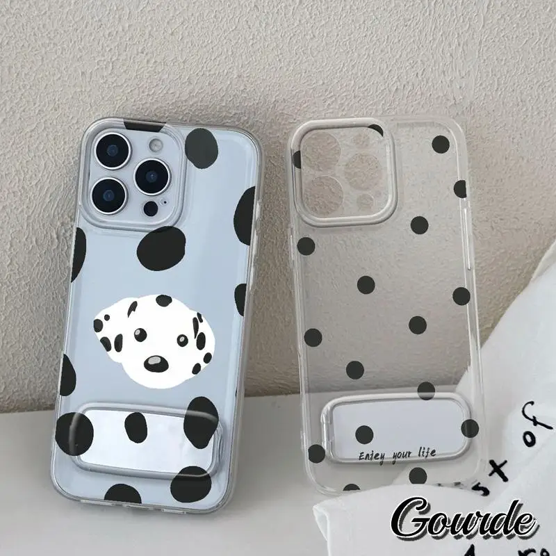 

Gourde Cute Polka Dots and Dalmatian With Folding Makeup Mirror Holder Phone Case for iPhone 15 Pro Max 16 15 14 12 13 11 Pro