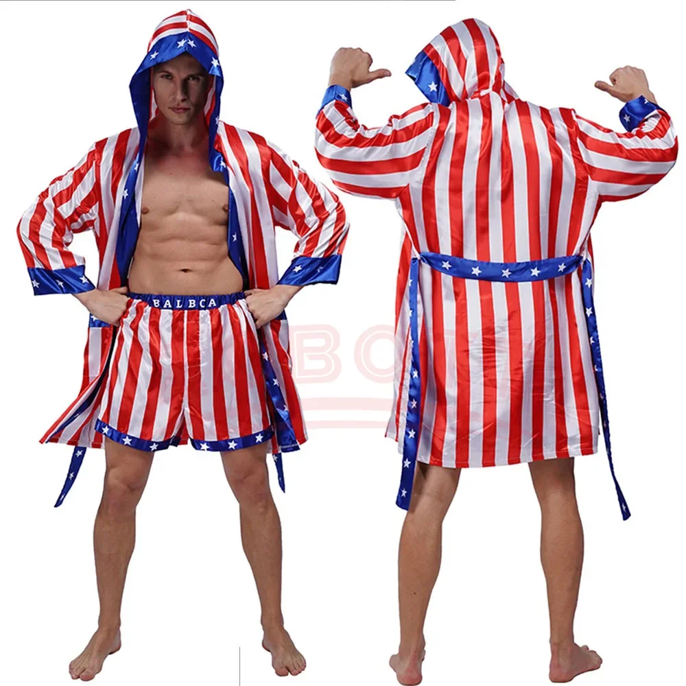 Disfraz de boxeo drapeau americano para adultos, con Robe courte Rocky Balboa, disfraz de Cosplay du jour de la independenciacia