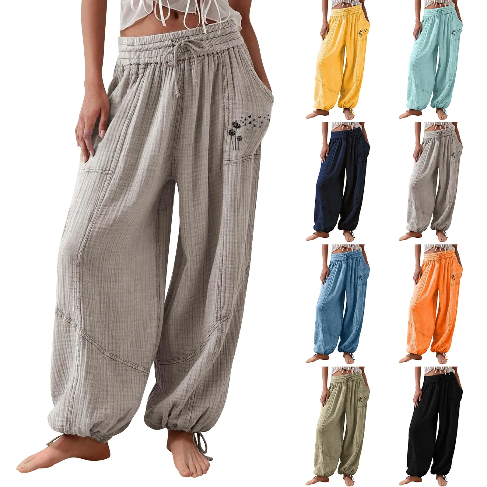 Autumn Wide Leg Pants High Waisted Solid Color Loose Lantern Pants Women'S Elastic Waist Pleated Straight Leg Pant For Women