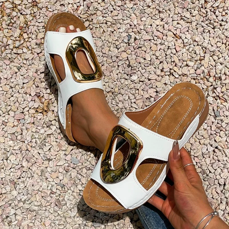 

Large Size Open-back Buckle Platform Sandal for Women, Open-toe Wedge Heel Beach Flip-flop