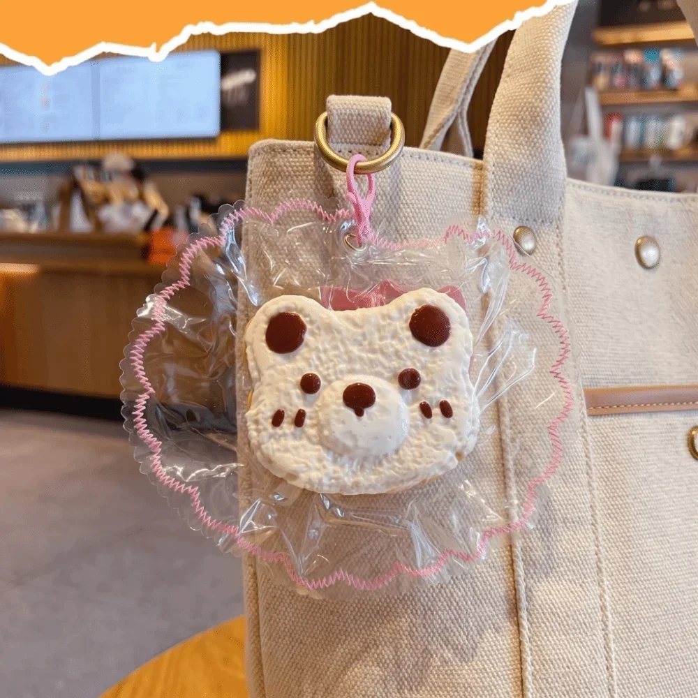 Little Bear Toast Squeeze Keychain Slow Rebound Slow Rising Squeeze Pendant Super Soft Edge-Stitching Style Squishy Keychain