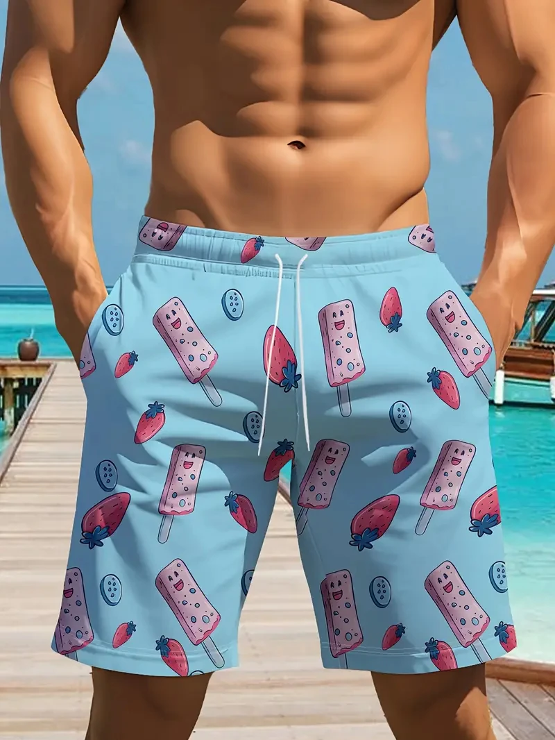 

2025 Harajuku Ice Cream Graphic с 3D принтом для мужчин и женщин, пляжные шорты, уличные гавайские шорты для праздника и вечеринки, быстросохнущие шорты для отпуска