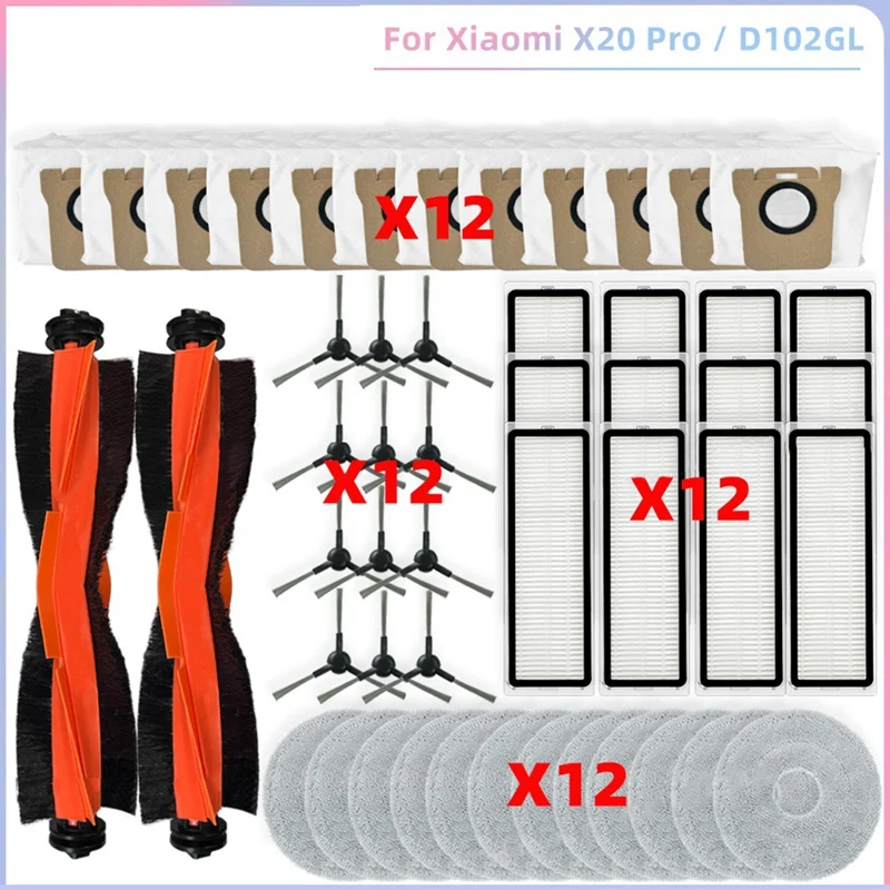 Baag-para xiaomi robô vácuo x20 pro/d102gl peças de vácuo escova lateral principal filtro hepa mop pano sacos poeira acessórios kit