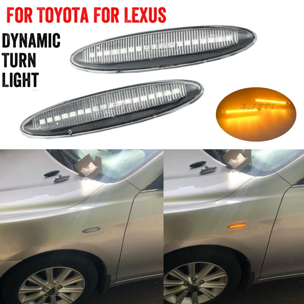 2Pcs Sequential LED Side Marker Signal Light Lamp For Lexus IS250 IS350 SC430 Toyota MARK X REIZ CROWN UZZ40 Highlander Camry 40