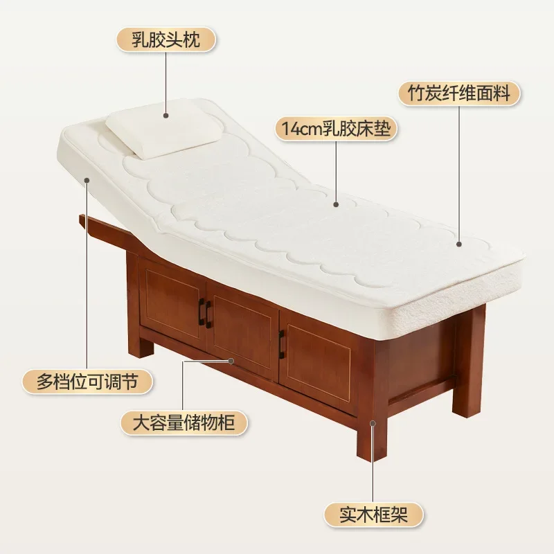 New solid wood latex beauty bed, special lead hole massage for beauty salons, massage bed, physiotherapy