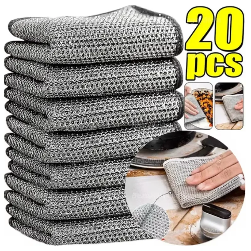 

20/1Pcs New Magic Cleaning Cloth Thickened Double -sided Metal Steel Wire Rags Multi-purpose Kitchen Dish Pot Washdishing Cloths