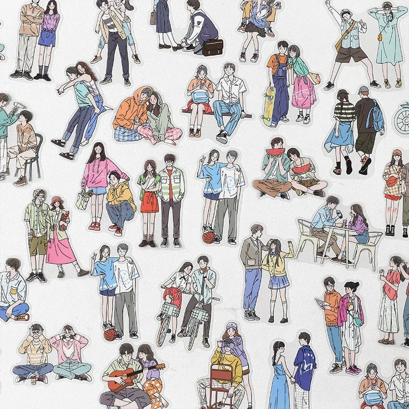 20pcs/lot Cute Couple Characters Stickers Pack Junk Journal Decorative Girls Boys Stickers Label Album Scrapbooking Korean Style