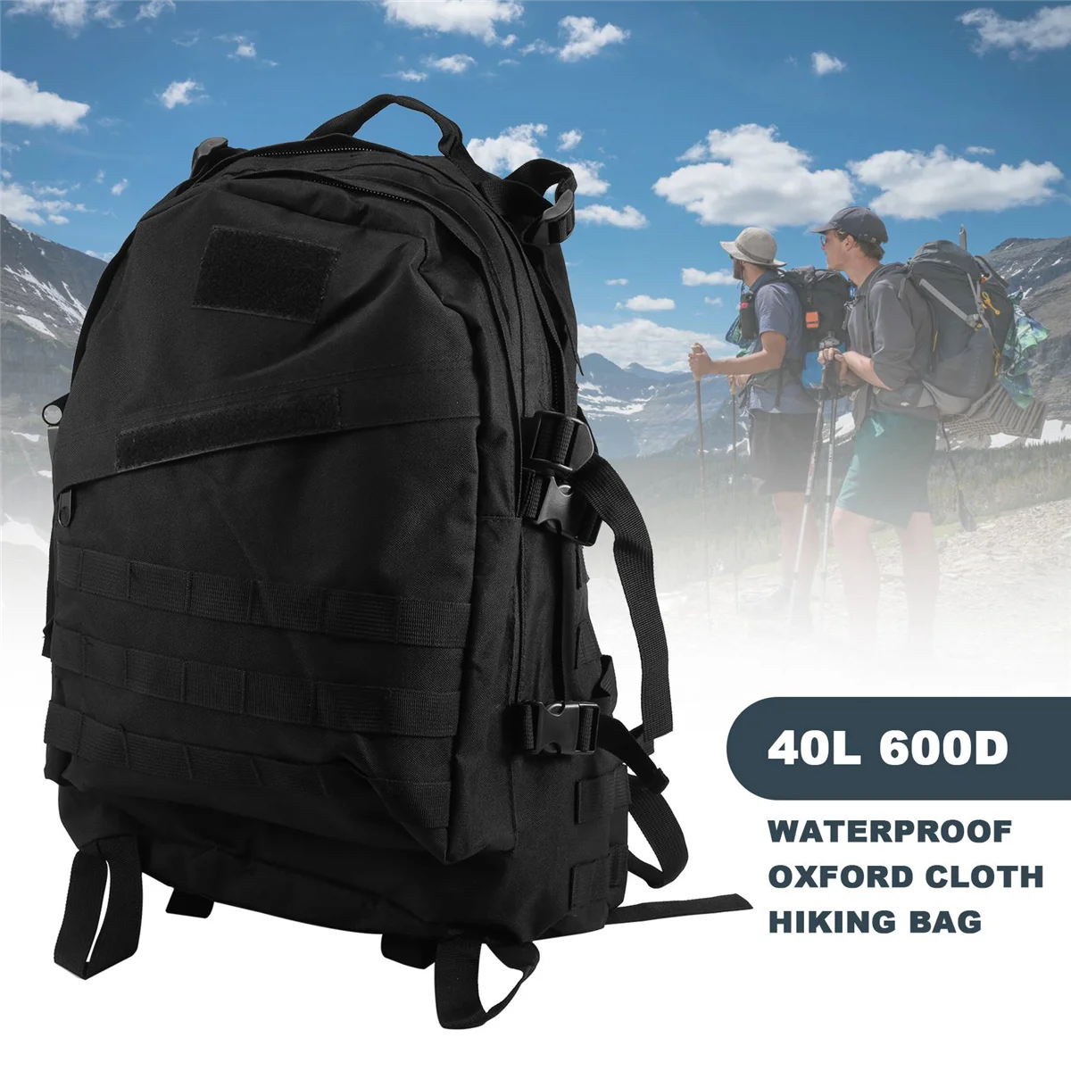 Zaino da esterno in tessuto Oxford impermeabile 40L 600D Borsa da trekking sportiva da viaggio mimetica nera