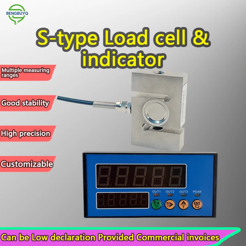 

S-Type S Shape Tension Compression Load Cell & 24V 220V Indicator High Precision Sensor, IP66 Waterproof, for Crane Hopper