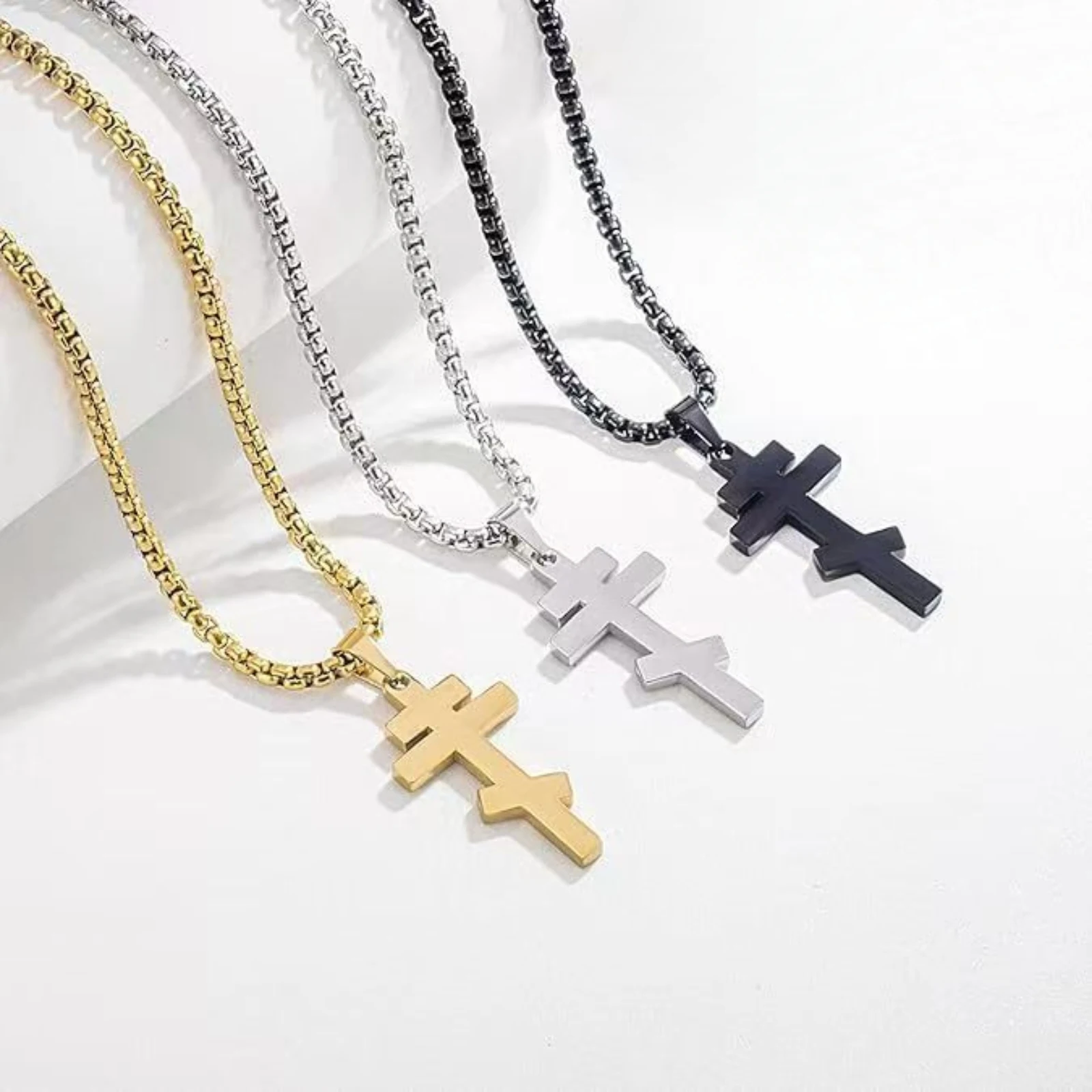 Stainless Steel Orthodox Cross Pendant Necklace Religious Faith Jewelry Gift for Men Women