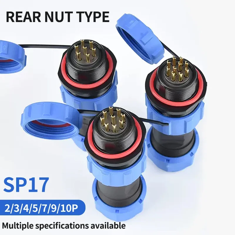 SP17 Panel Mount Back Nut Waterproof Aviation Connectors Plug Socket, IP68 Electrical Cable Wire Connector