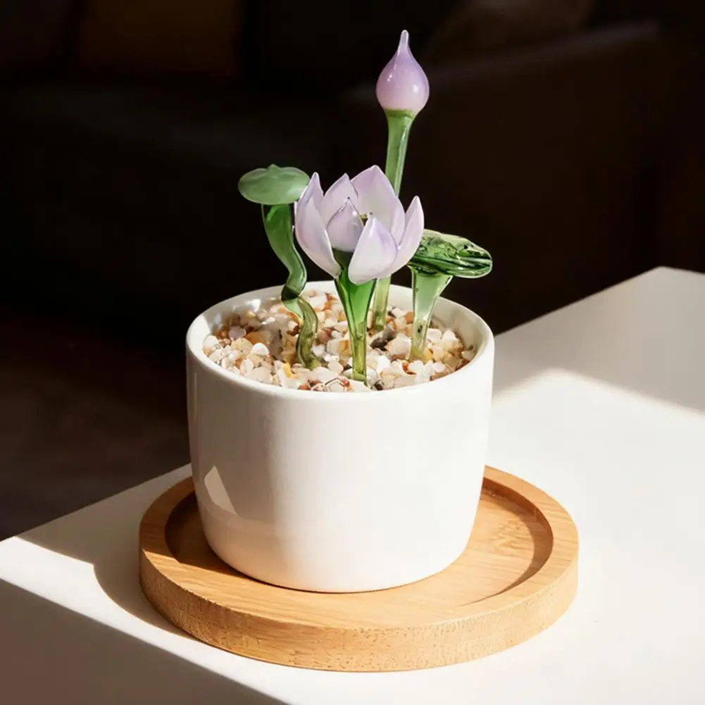 No Maintenance Plant Glazed Potted Plants Mini Succulents Decor Glass Artificial Greenery with Stable Base Faux Flower for Desk - view 3
