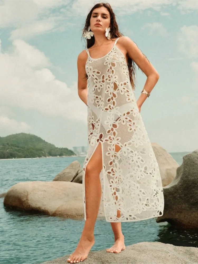 Summer Cover Ups Women Swimsuit Halter Sleeveless Robes Bathing Suit 2026 New Print Beach Holiday Maxi Dresses Cover-Up