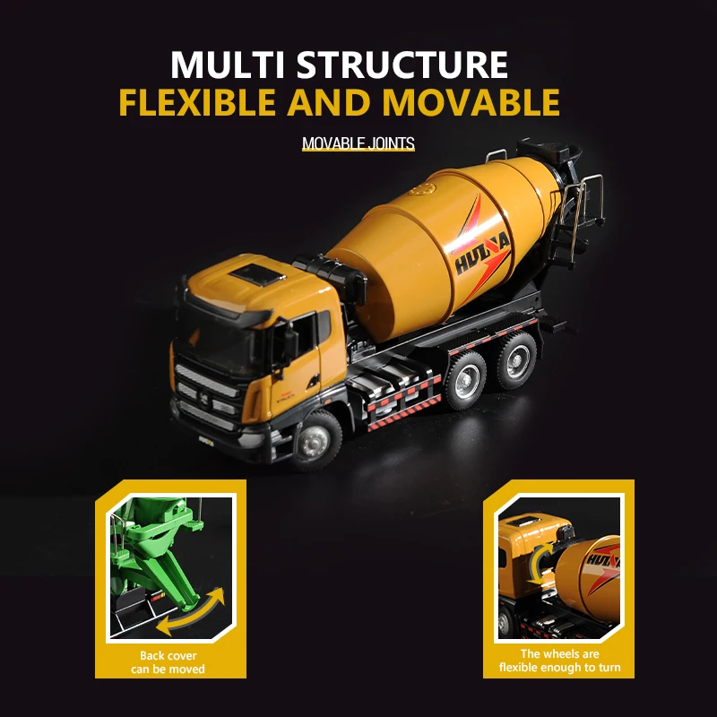 Huina 1719 1/50 Simulation Truck Alloy Mixer Dump Model Engineering Excavator Vehicle Fall-Resistant Die-casting Kids Toys Gifts