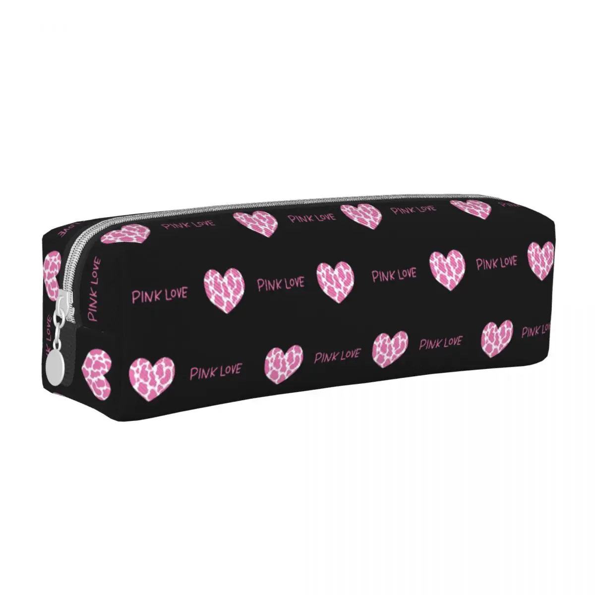 Fun Cute Heart Pink Love Pencil Case Black Pencilcases Pen for Student Big Capacity Bags Office Zipper Stationery