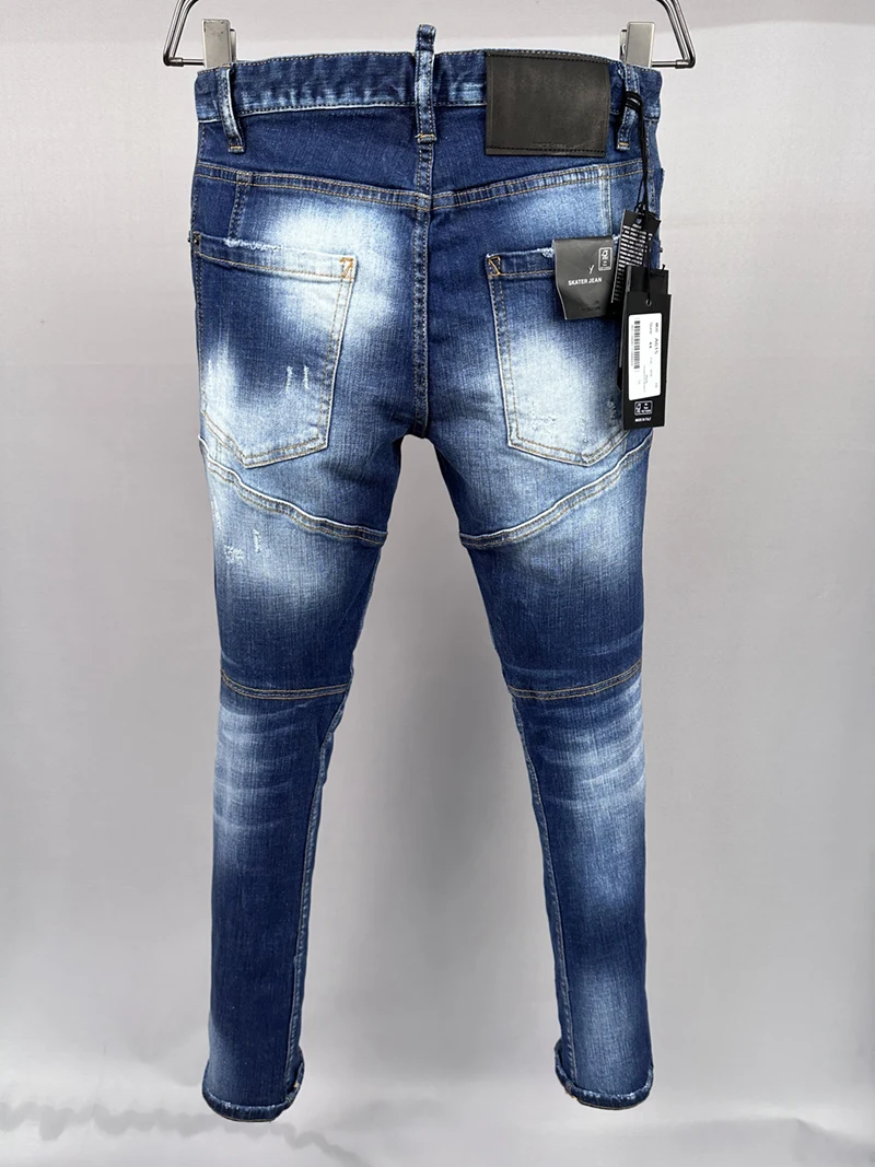 Fashion BRAND D2 new design DSQ2 Men Jeans Denim Pants Hole Skinny Pencil Trousers Buttons blue D2 biker JENAS For Men
