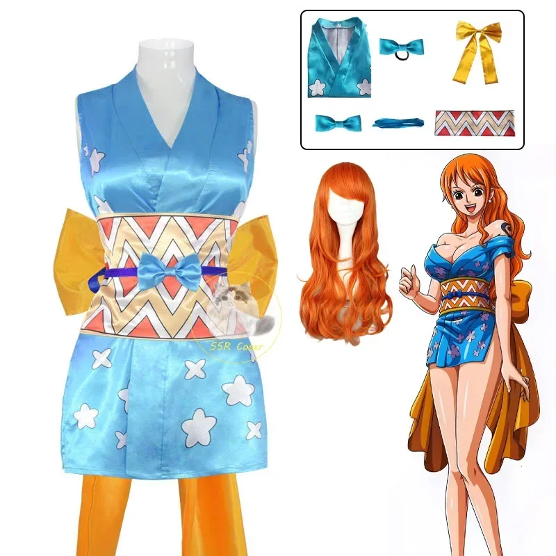 2025 New Anime Yukata Wano Country Cosplay Costume Nami Wig Dress Uniform Women Girls Kimono for Halloween C wat157