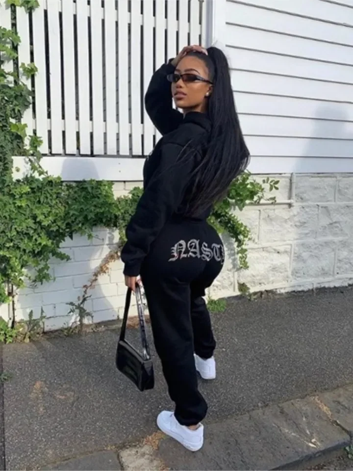 2025年春 スポーツカジュアル ツーピースセット レディース 新ファッション 長袖トップス＆ハイウエストワイドレッグパンツ スウェット上下セット