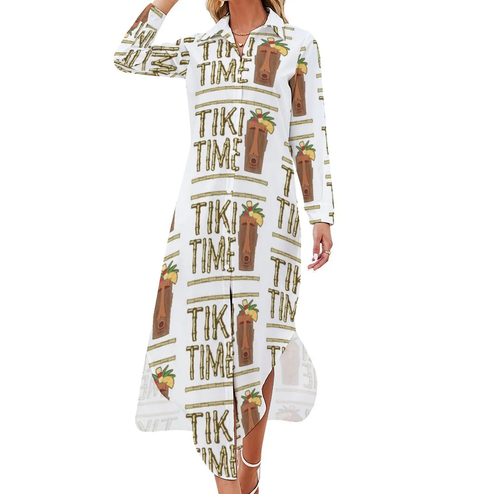 

Retro Tiki Bar Design Long Sleeved Shirt Dress dress for woman evening dress