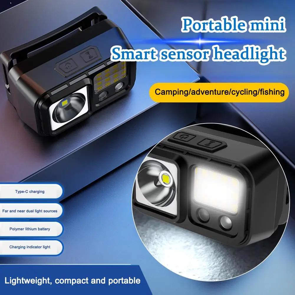 Luz con Sensor portátil montada en exteriores, recargable, para pesca, ciclismo al aire libre, con Cable de Flash, carga de luz tipo c J3u9