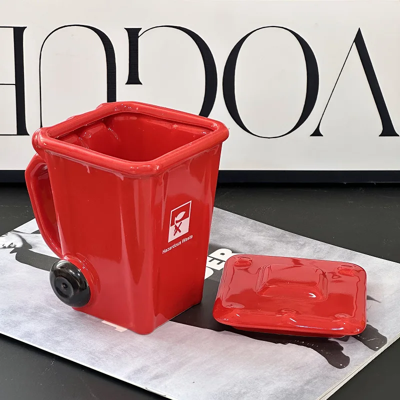Creative Ceramic 3D Recycling Bin Mug Shape Garbage Trash Can Coffee Cup Trash Can Modeling Cup Personality Funny Ceramic Cups view 5