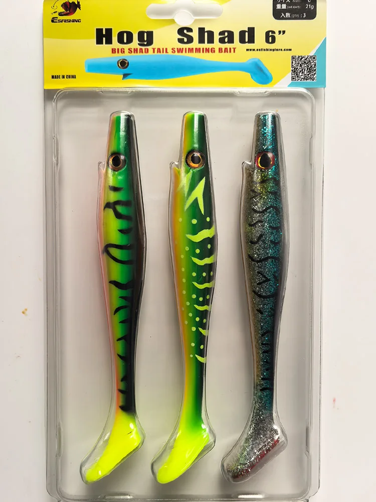 Leurre souple de haute qualité, grande taille, type Hog Shad 6 pouces, pour la pêche au brochet, à la truite et au bar, pêche en mer.