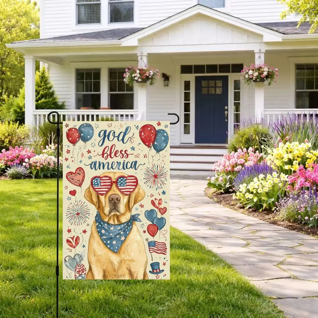 Labrador Retriever Garden Flag 4th of July Yard 12 x 18 Inch Double Sided Flag Patriotic for Memorial Veterans Independence  yyi