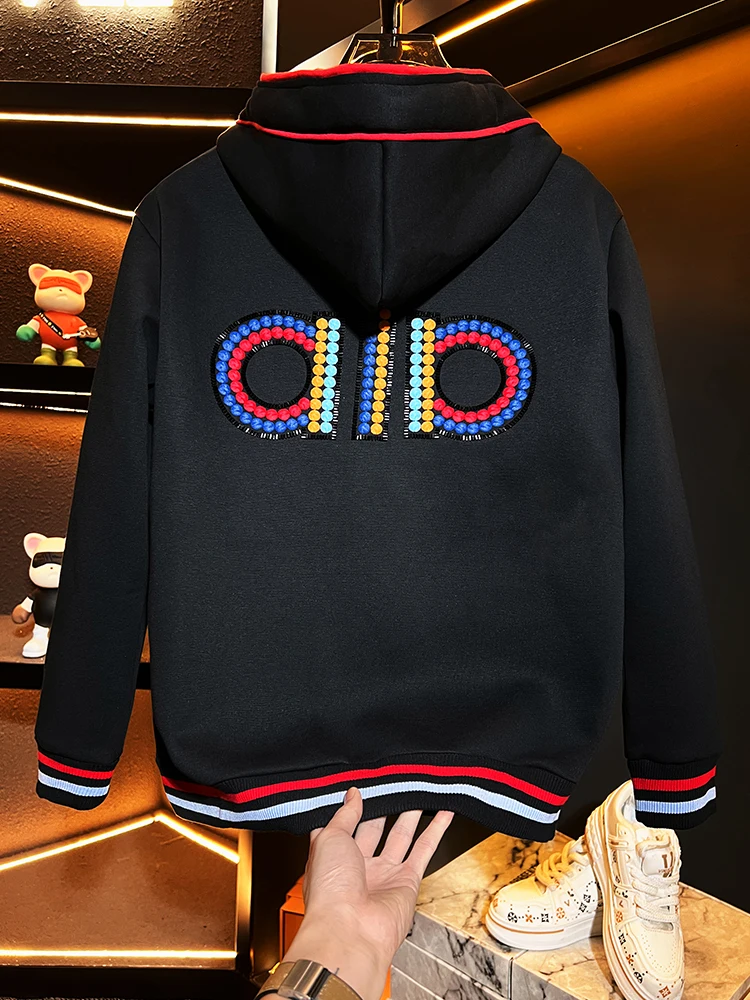 

Мужская вышитая толстовка-куртка Ele: повседневная, модная, легкая, осенне-зимняя, из смесового хлопка и полиэстера, на молнии