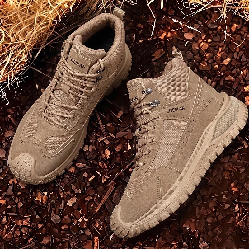 Atmungsaktive Herren-High-Top-Wanderstiefel mit Schnürung, rutschfester, dicker Sohle, Knöchelhoch, für Outdoor-Trekking und den täglichen Gebrauch – Detail 5