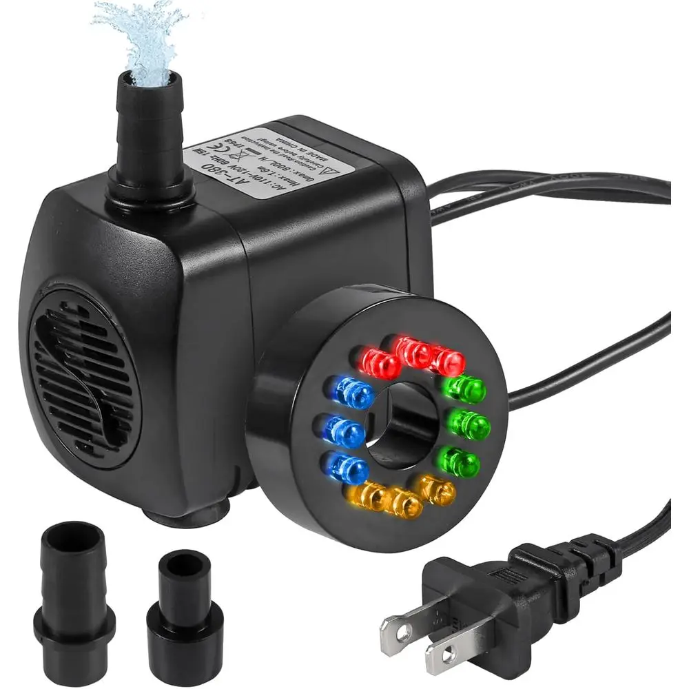 15W LED Light Submersible Water Pump for 260GPH Aquarium and Outdoor Fountain Features
