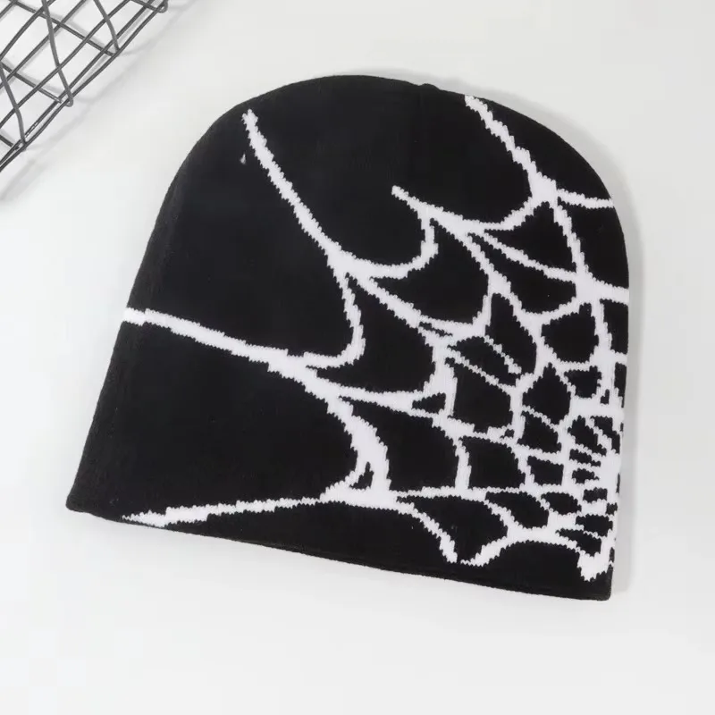 Women Men Y2K Spider Web Knitted Beanie Winter Warm Hip Hop Pullover Hat Unisex Fashion Bonnet