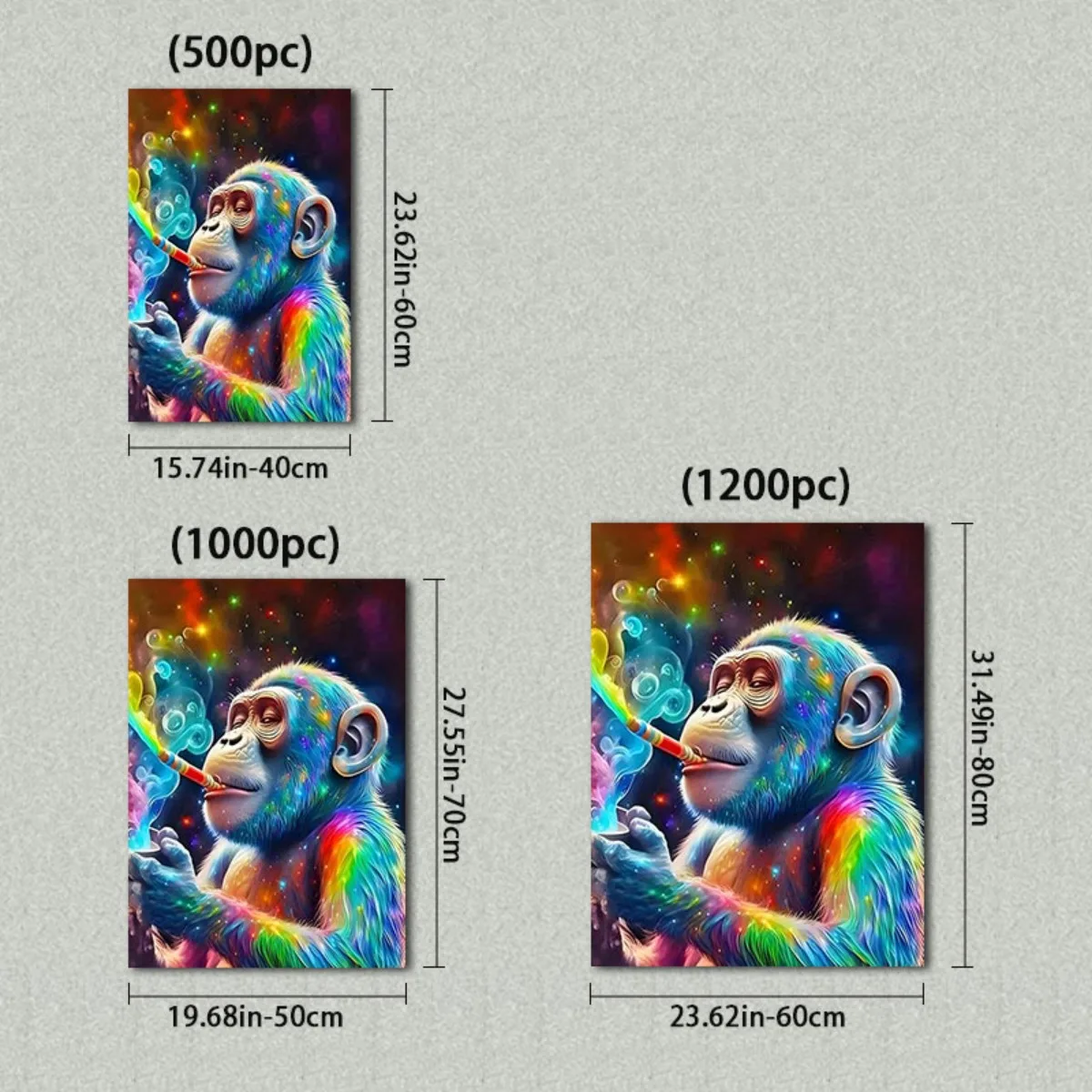 Puzzle dla dorosłych i rodzin - 500/1000/1200 elementów, duże, trudne, trójwymiarowe, tęczowe, z motywem małpy i szympansa w stylu kameleon, grube, D