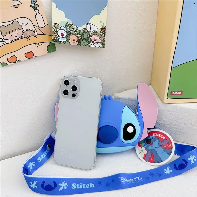 Disney Lilo and Stitch Children\'s Silicone Coin Purse Shopping Pocket Bag Cute Fashion Shoulder Bag Crossbody Bag Toy Gift