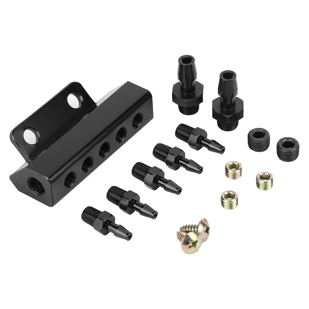 5 Port Vacuum Block Intake Manifold Kit Fuel Wastegate Turbo Boost 1/8NPT for Racing for Vacuum Manifold Block Vacuum Port Block