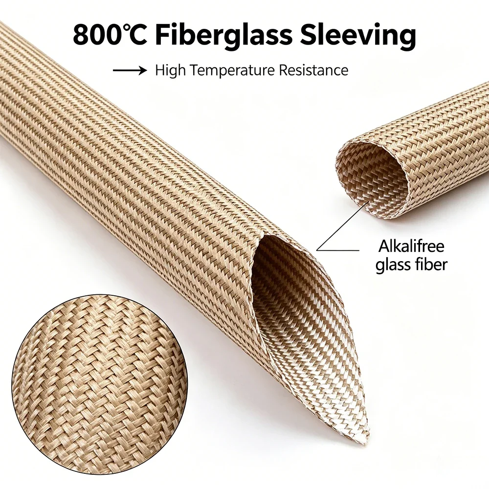 1~30mm Heat & Chemical Resistant Alkali Free Fiberglass Braided Sleeving 800℃ Flame Retardant Insulation Wire Guard Tube
