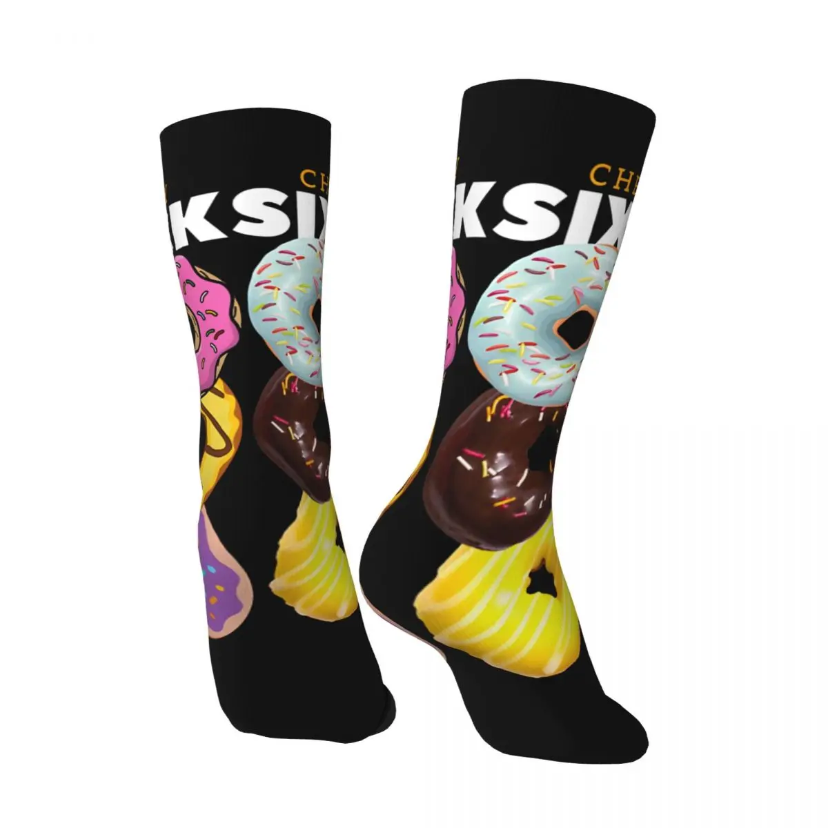 Funny Crazy Sock for Men Donut Six Pack Hip Hop Harajuku Doughnut Happy Seamless Pattern Printed Boys Crew compression Sock