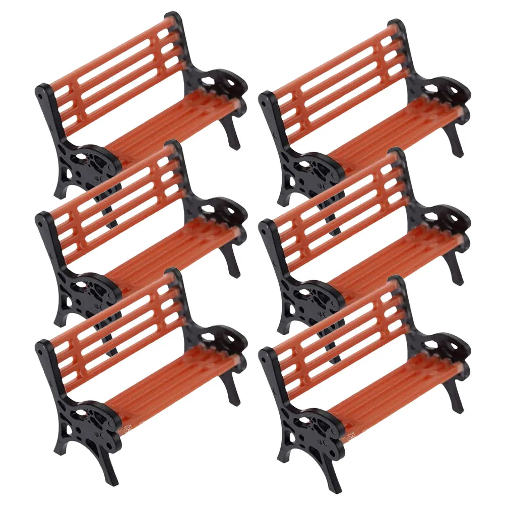 6Pcs Miniature Park Bench Seats Meticulous Craft Mini Chairs for Dollhouse Garden Tiny Landscape Decoration Bench Set