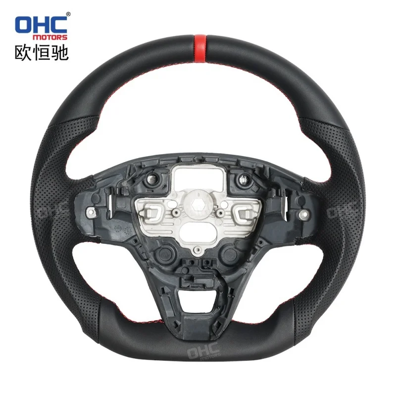 For Ford Fiesta 2018  steering wheel modification, red sports model, full leather car steering wheel