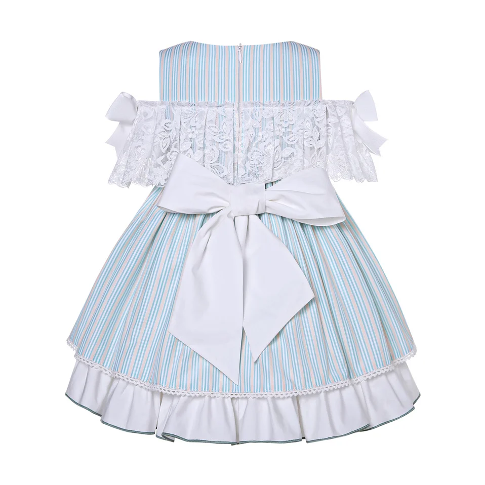 Pettigirl Casual Dress Kids Girls Party Dresses for Weddings Bridesmaid Princess Blue Striped Summer Children Clothes 2 to 12Y