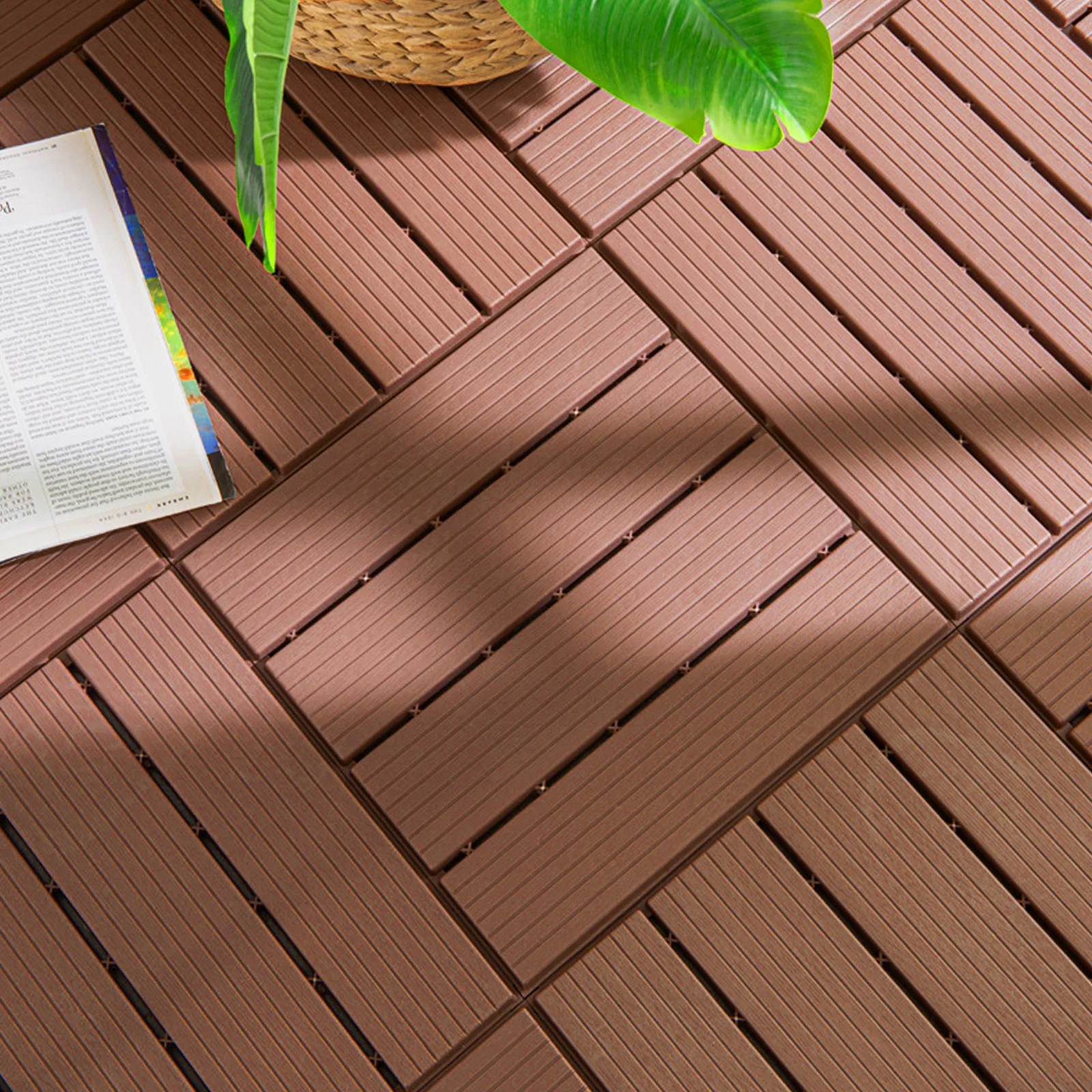 Conveniente piso de madera-plástico impermeable balcón jardín patio exterior empalme decorativo duradero