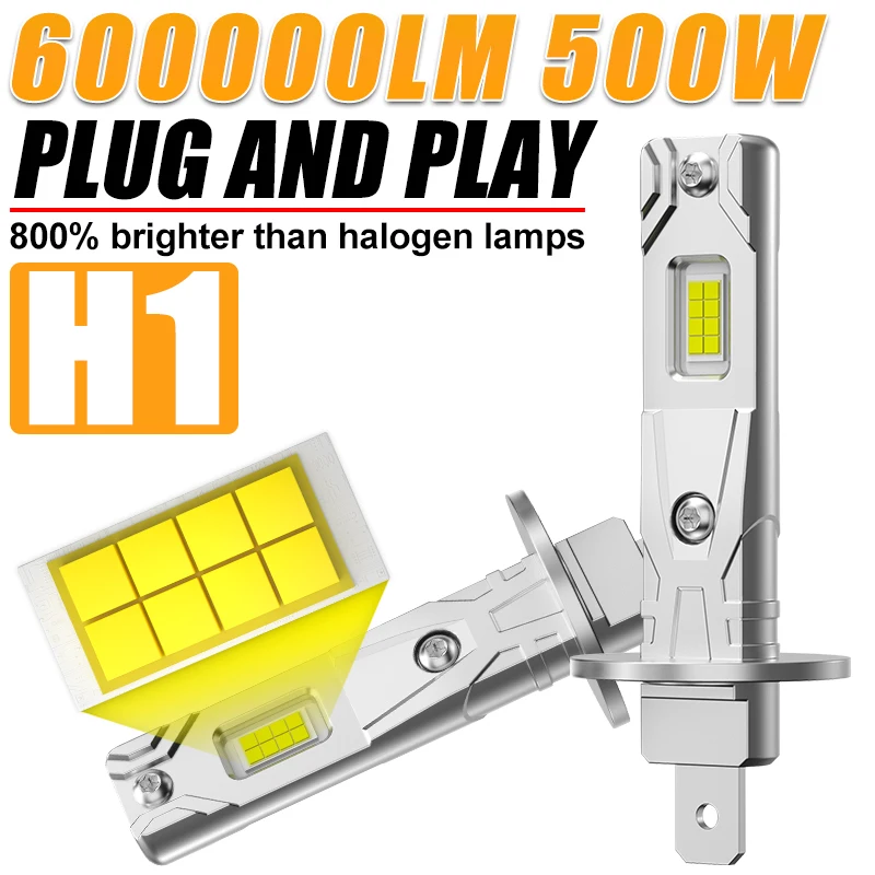 500W H1 LED Headlight Bulbs CANBUS Led Lights High Power Mini Lamp 8054 CSP Wireless Fog Lamp Fanless Car LED Plug & Play 6000K