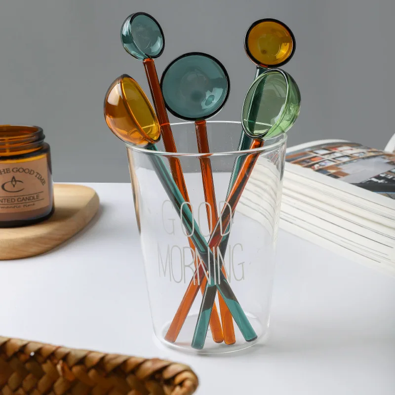 Stained Glass Spoon Dessert Ice Cream Long Handled Spoon Coffee Tea Soup Stirring Spoon High boric acid heat and cold resistanc