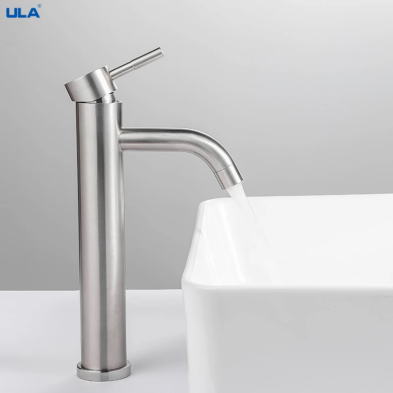 ULA Basin Faucet Waterfall Bathroom Sink Faucet Hot Cold Water Mixer Tap Deck Mounted Brushed/Black Bathroom Crane Washbasin Tap