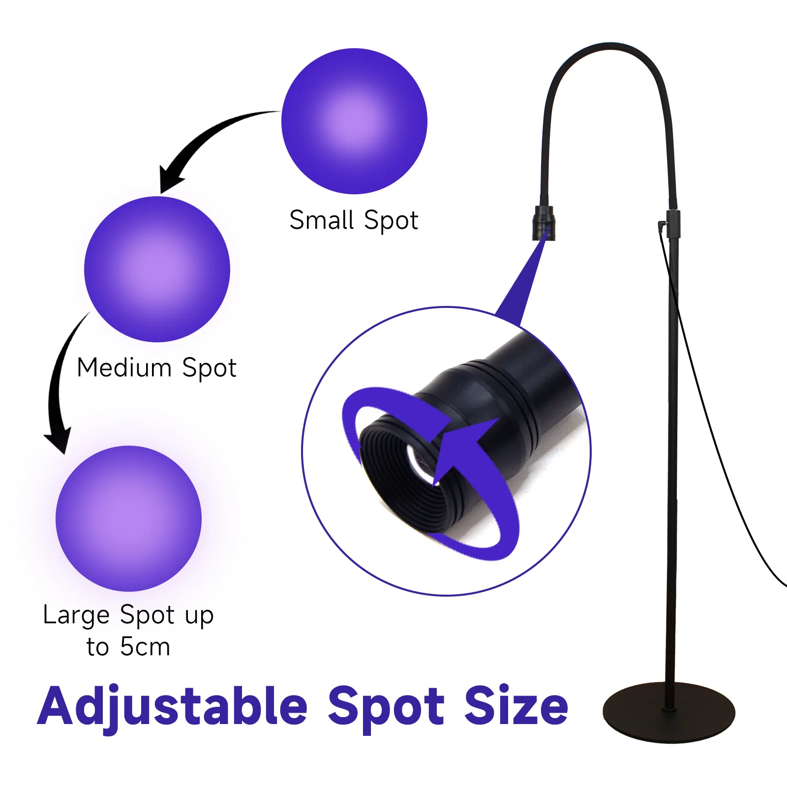 LED 5W ラッシュライト フロアスタンド ペダルスイッチ付き、まつげエクステ ネイルグルー硬化用、調整可能な光集束