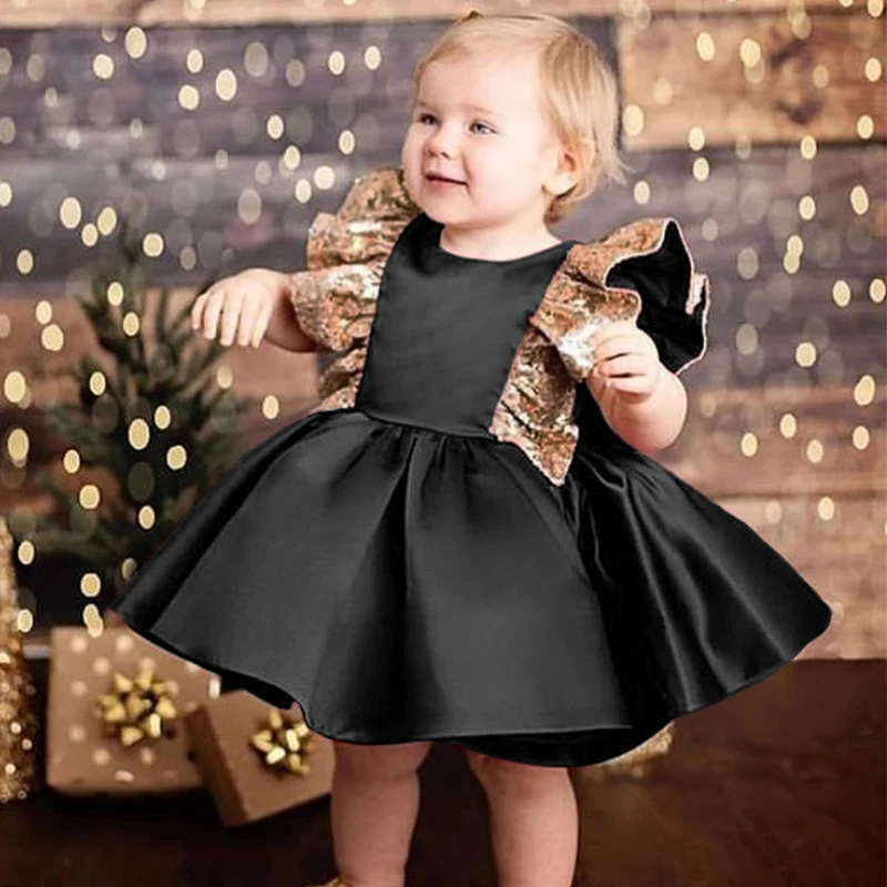 Newborn Black 1st Birthday Dress For Baby Girl Clothes Sequin Wedding Princess Dress Girls Dresses Ceremony Baptism Party Gown