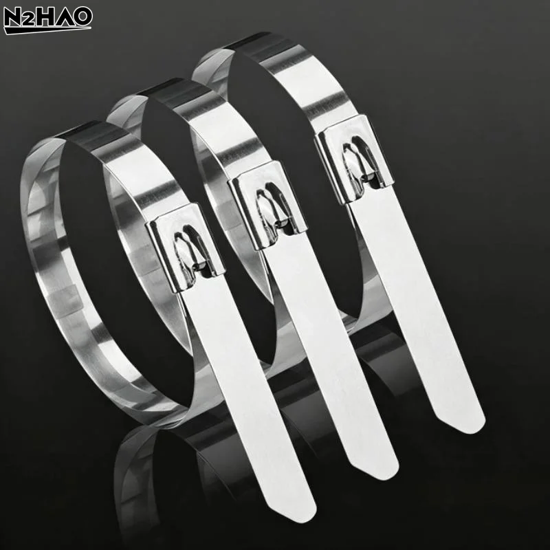 100Pcs Metal Zip Ties Cutter UV Resistant Tool Fence Ties 4.6mm Width Heavy Duty 304 Stainless Steel Cable Tie