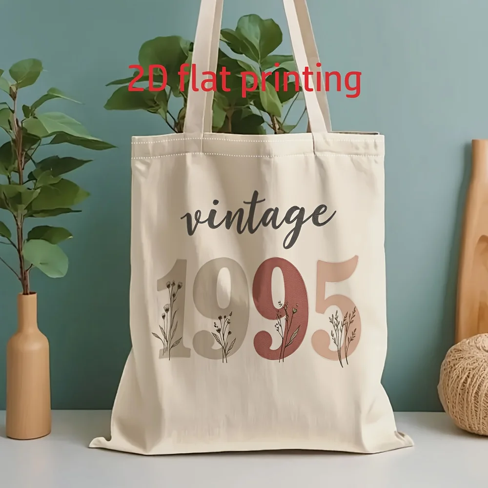 

1pc 2D Printed Canvas Bag with "vintage 50.67meter Text Pattern. Vintage-style Portable Tote Bag, Can Be Used as a Handbag or Sh