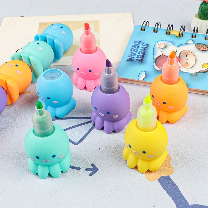 Divertente evidenziatore con giunture in stile cartone animato, regalo per bambini, pennarello a colori, zampa di gatto/fiore/polpo/cuore/orso, stili multipli